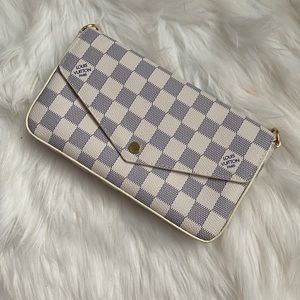 L V Checkered Flap Bag Pouch with Card Insert